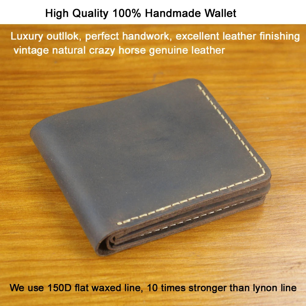 Luxury Handmade 100% Genuine Leather Men Wallet Purse Short Money Clip with Coin Pocket Male Money Bag Multi-Card Wallet Vintage