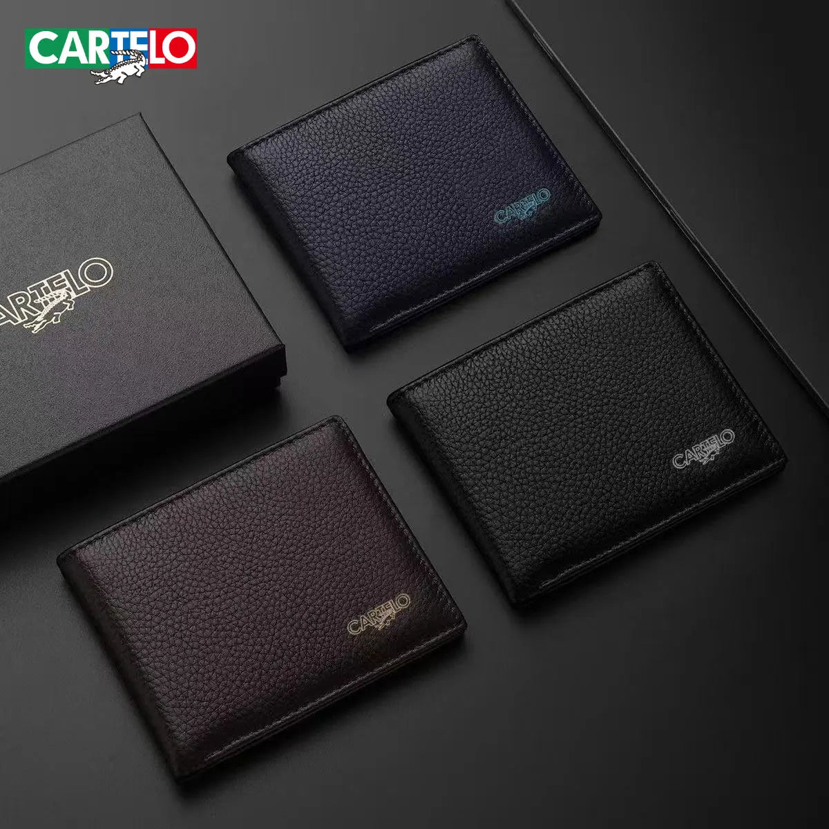 CARTELO wallet men's leather short style new top layer crocodile wallet integrated card bag thin leather wallet