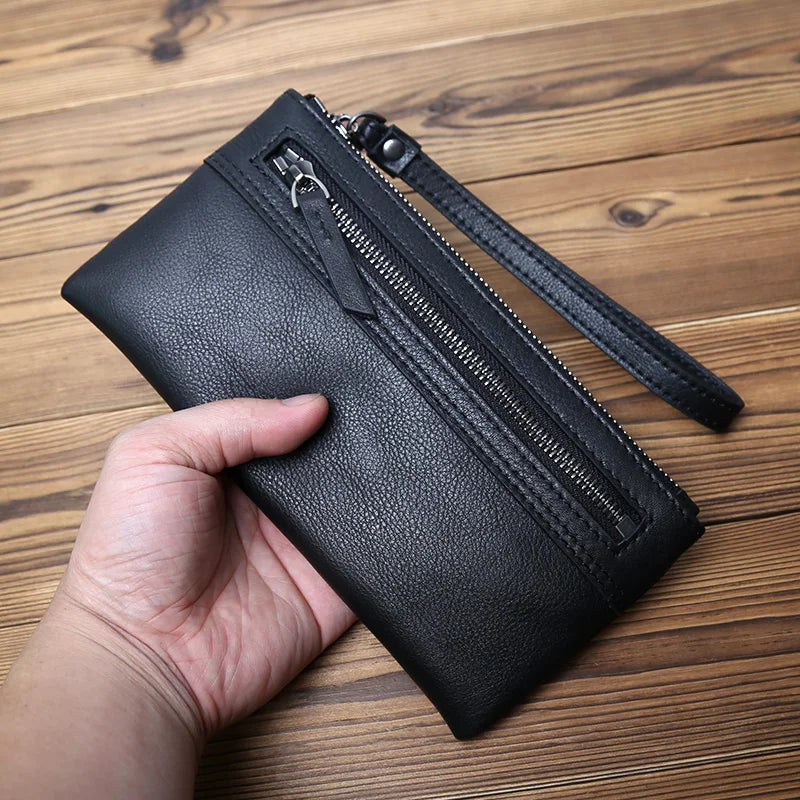 NZPJ Leather Men's Wallet Natural Leather Clutch Bag Long Bank Card Bag Large Capacity Coin Purse Casual Men's Mobile Phone Bag