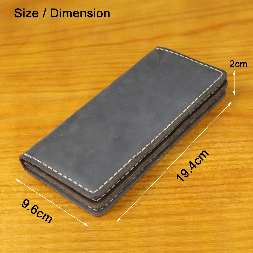 Luxury Handmade Genuine Leather Men's Long Wallet Clutch Bag Large Capacity Male Purse Money Clips Vintage Money Bag Phone Case